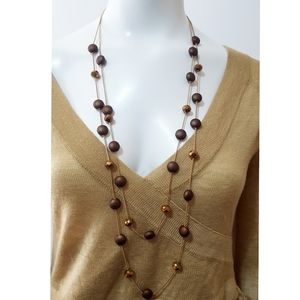 Vintage 90's-Y2K Necklace🍂Brown Copper Beads|Long Layered